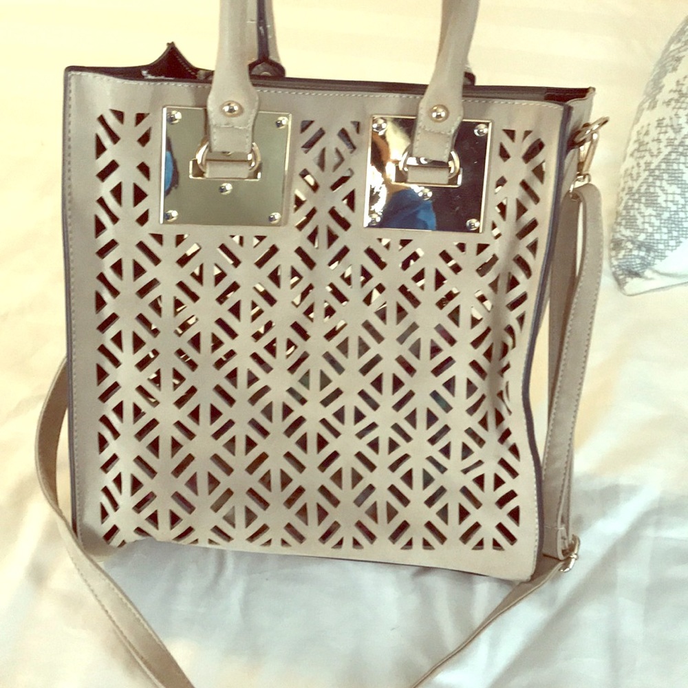 Taupe laser cut out tote